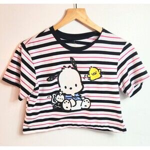 Sanrio Pochacco Womens Striped Crop Short Sleeve T-Shirt  Size XS